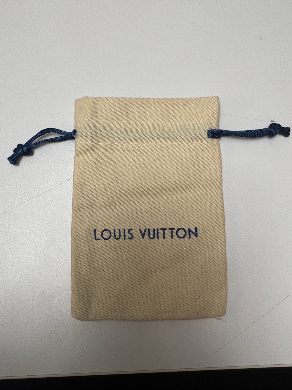 Louis Vuitton Beige Drawstring Pouch with Navy Cord